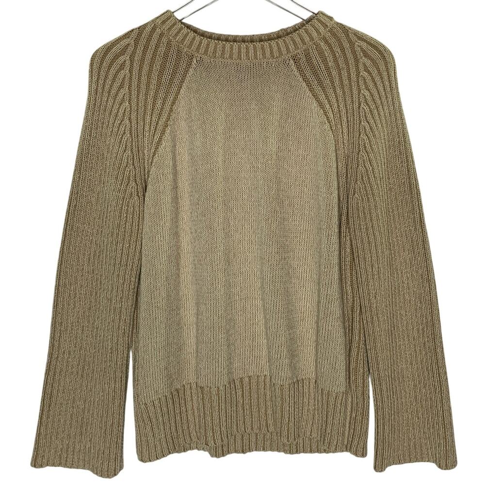 Orvis Mens 100% Cotton Ribbed Sweater Crew Neck Beige Tan Neutral Gorpcore